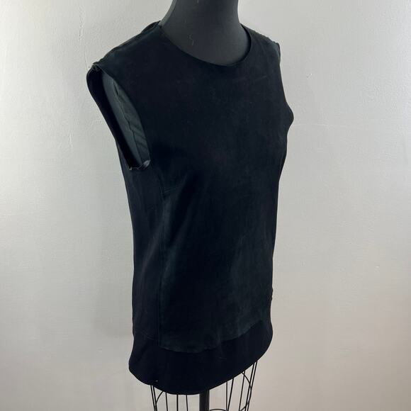 Costume National Black Mixed Media 44 Panel Top Suede/ Crew Neck Sleeveless - Picture 4 of 10